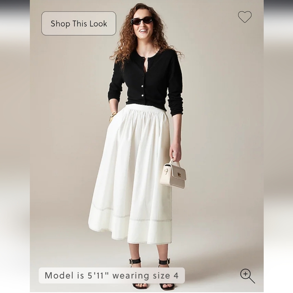NWT J.Crew Women's Contrast-stitch midi skirt in cotton poplin Sz M $128